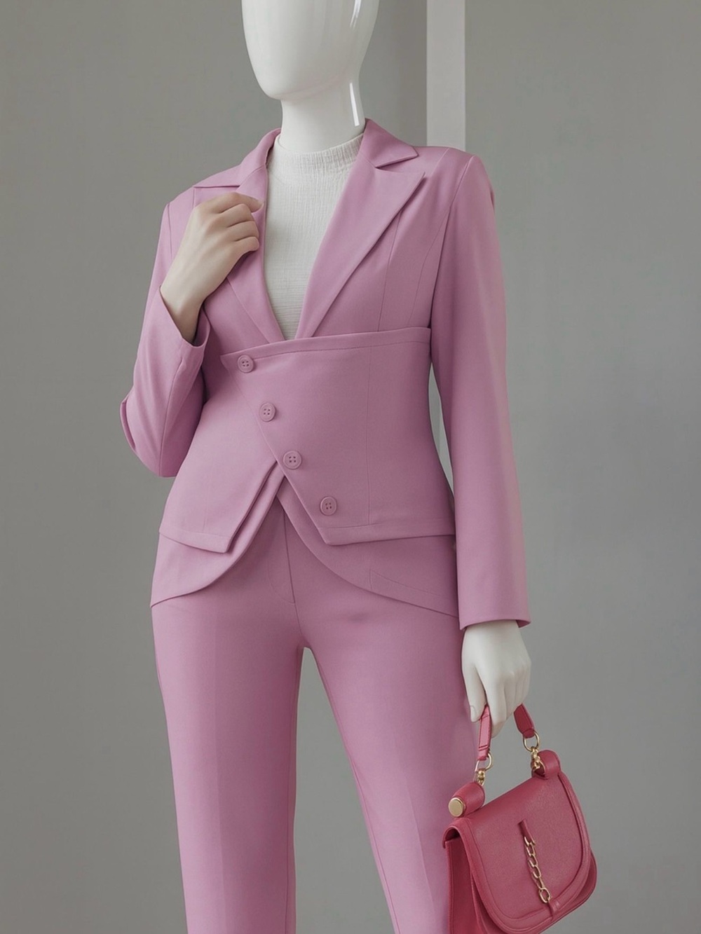 SHEIN Pink Tailored Blazer and Slim Pants Set